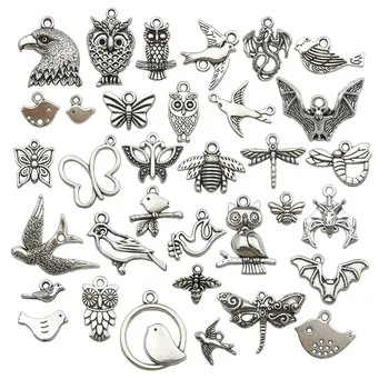 100 kozarcev Mešani Živali Čare starinsko srebrne barve Ptic, Sova Čebel DIY Nakit za Izdelavo Zapestnice, Ogrlice Uhani, Ročno izdelane umetnostne Obrti 0