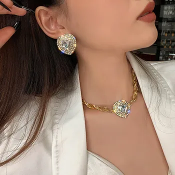 FYUAN Moda Zlato Srce Kristalno Choker Ogrlice za Ženske Geometrijske Verige Ogrlice Izjavo Nakit Stranka 0