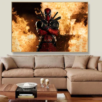 Deadpool V Ogenj Umetnine Film Plakatov In Fotografij Slikarstvo Strip Superheroj Soba Dekoracijo Wall Art Cuadros Za Dnevno Sobo 1