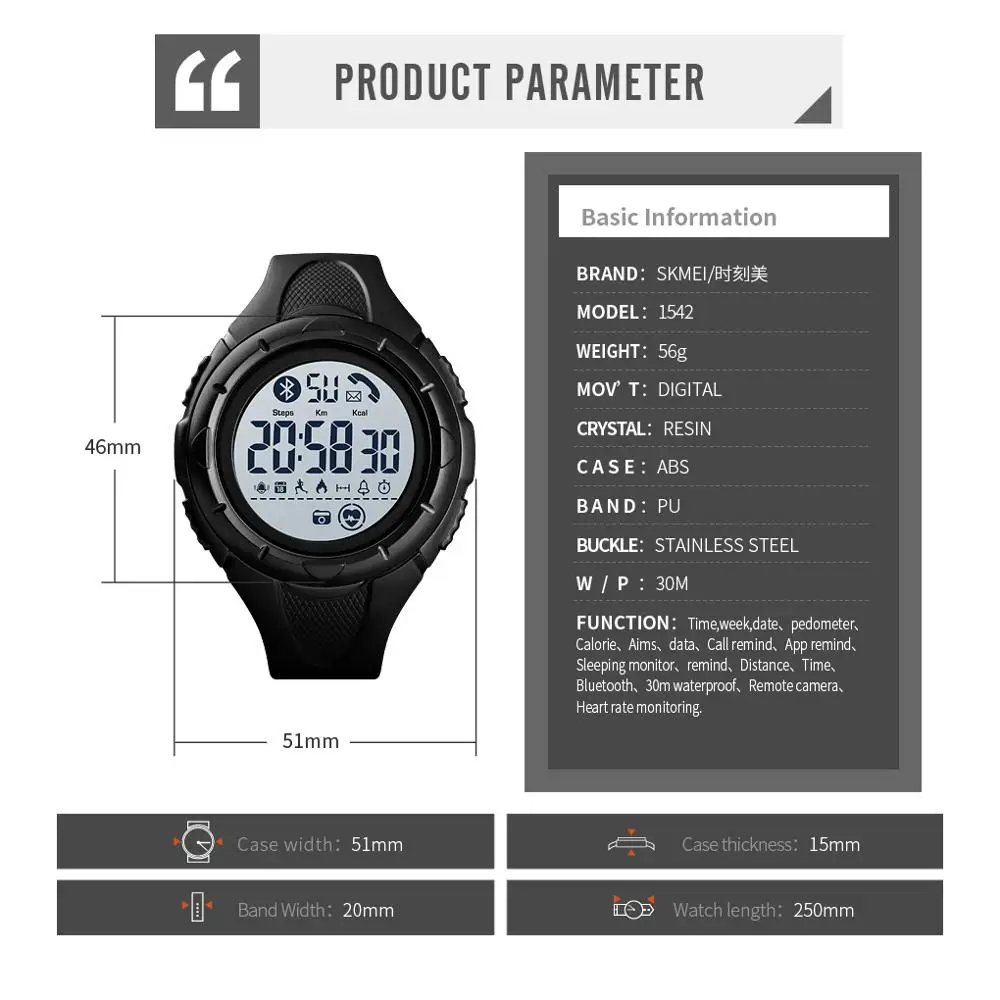 Šport Pametno Gledati Moške Smartwatches Nepremočljiva Svetlobe Prikaz Srčnega utripa Bluetooth App Spomnite Spalna Monitor Reloj Inteligente 1