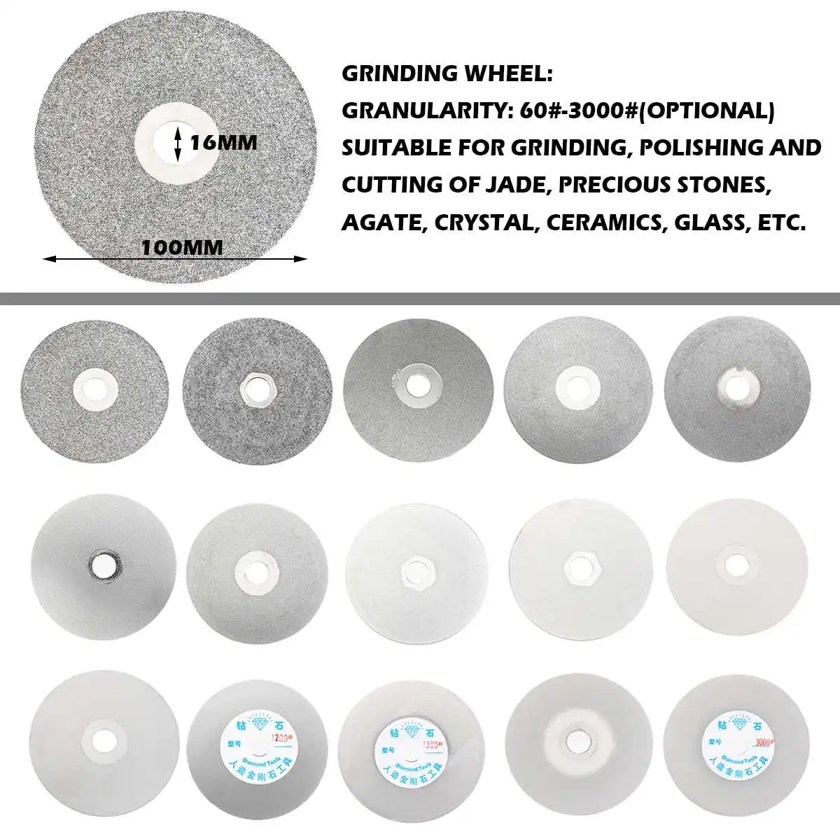 100 mm Peska 60-3000 Diamond Brušenje Brusni Disk Kolesa, Prevlečeni Ravno Krogov Disk za Gemstone Nakit, Steklo Rock Keramike 5