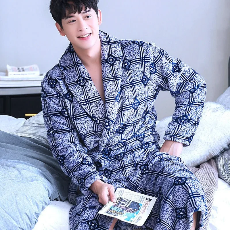 Toplo Sleepwear Plus Velikost 3XL Pozimi Debele Nightgown Kitajskih Moških Priložnostne Flanela Zmaj Žerjav Haljo Priložnostne Svoboden Kimono kopalni plašč 2