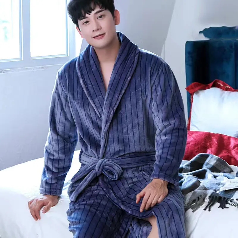 Toplo Sleepwear Plus Velikost 3XL Pozimi Debele Nightgown Kitajskih Moških Priložnostne Flanela Zmaj Žerjav Haljo Priložnostne Svoboden Kimono kopalni plašč 3