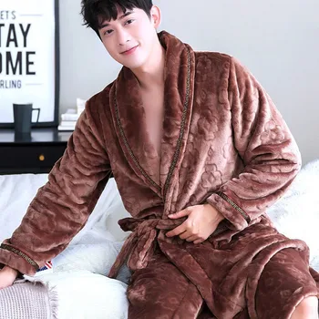 Toplo Sleepwear Plus Velikost 3XL Pozimi Debele Nightgown Kitajskih Moških Priložnostne Flanela Zmaj Žerjav Haljo Priložnostne Svoboden Kimono kopalni plašč 4490