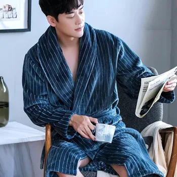 Toplo Sleepwear Plus Velikost 3XL Pozimi Debele Nightgown Kitajskih Moških Priložnostne Flanela Zmaj Žerjav Haljo Priložnostne Svoboden Kimono kopalni plašč 1