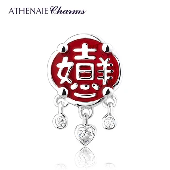ATHENAIE 925 Sterling Srebrni Red Emajl Kitajski Slog Novo Leto Najboljše Želje Čar za Zapestnico 0