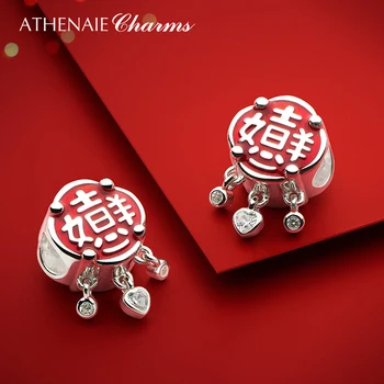 ATHENAIE 925 Sterling Srebrni Red Emajl Kitajski Slog Novo Leto Najboljše Želje Čar za Zapestnico 5