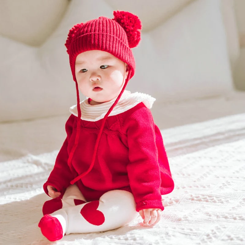 2019 Jeseni Dolg Rokav Baby Dekle Romper Pleteno Obleko 0-5Yrs Pletene Otroške igralne obleke Bombaž Otroci Oblačila Toddlers Jumpsuits 3