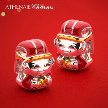 ATHENAIE 925 Sterling Srebrni Red Emajl Zmago Promocijo Kitajskih Sreče Bog Visijo Čar za Zapestnico 0