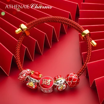 ATHENAIE 925 Sterling Srebrni Red Emajl Zmago Promocijo Kitajskih Sreče Bog Visijo Čar za Zapestnico 4