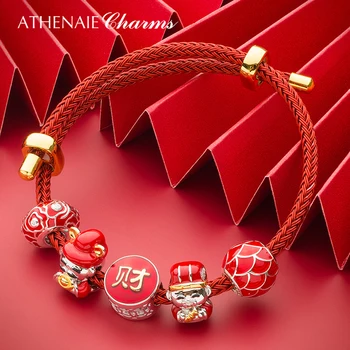 ATHENAIE 925 Sterling Srebrni Red Emajl Zmago Promocijo Kitajskih Sreče Bog Visijo Čar za Zapestnico 5