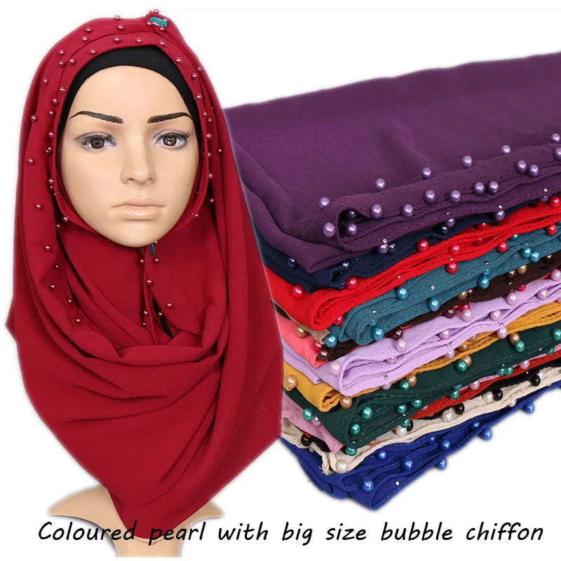 Moda Pisane Pearl Šal Hijabs Velika Velikost Mehurček Šifon Navaden Šali, Pozimi Muslimanskih 20 Barvo Rute 180*85 cm 1PC trgovina na Drobno 3