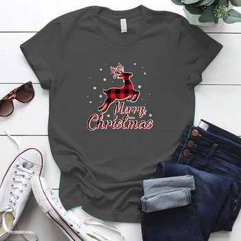 Božič Elk Tiskanje Počitnice Harajuku Ženska Tshirts Kratek Rokav Plus Velikost S-5xl Prevelik T Shirt Najboljše Darilo za Dame Vrhovi 4660
