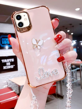 Luksuzni 3D diamond Metulj+Kristalno vrvica za opaljivanje tega Primeru Telefon Za iPhone 11 Pro Max XR XS Max 6s 6 7 8 Plus SE Electroplate mehko Pokrov 4702