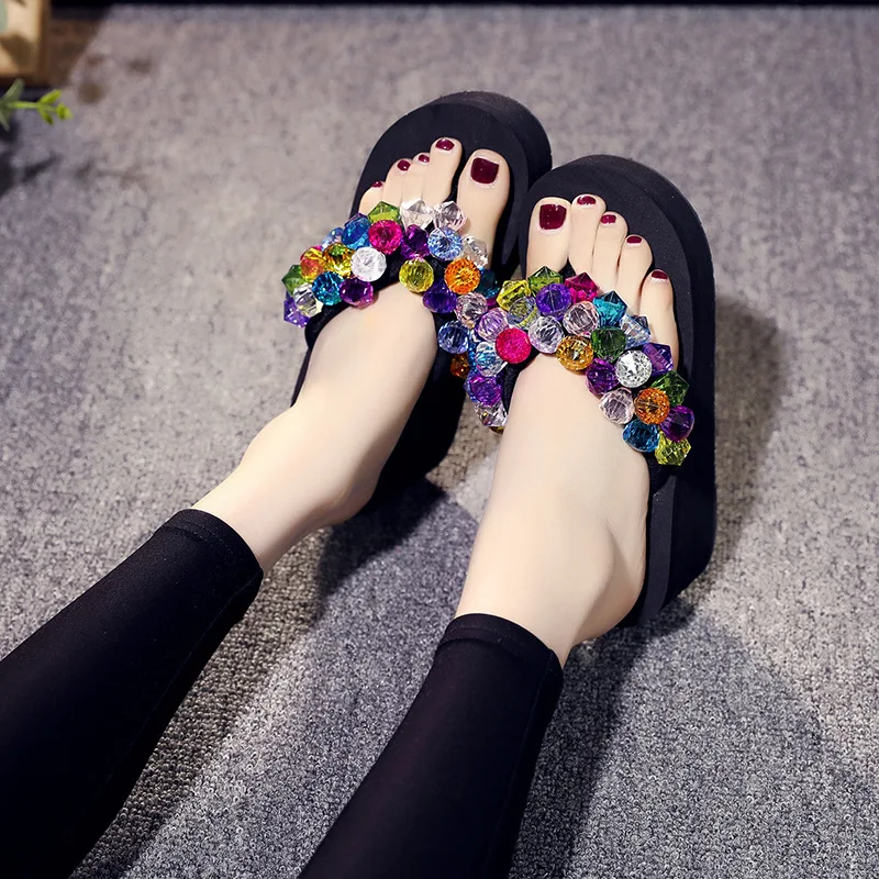 Moda Diy Ročno Nosorogovo Bling Kristalno Copati Ženske Tablice Platformo Visoke Pete Plaži Flip Flops Sandali Zapatos Mujer 2