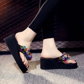 Moda Diy Ročno Nosorogovo Bling Kristalno Copati Ženske Tablice Platformo Visoke Pete Plaži Flip Flops Sandali Zapatos Mujer 0