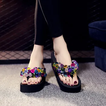 Moda Diy Ročno Nosorogovo Bling Kristalno Copati Ženske Tablice Platformo Visoke Pete Plaži Flip Flops Sandali Zapatos Mujer 1