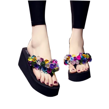 Moda Diy Ročno Nosorogovo Bling Kristalno Copati Ženske Tablice Platformo Visoke Pete Plaži Flip Flops Sandali Zapatos Mujer 5