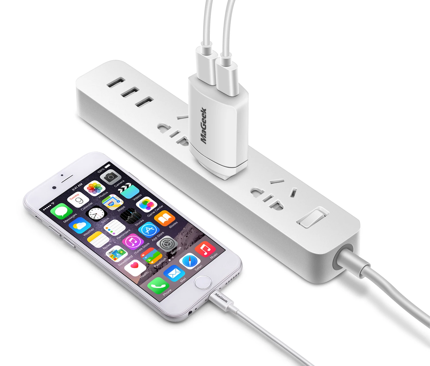 MaGeek 5V2.4A Dvojni Polnilnik USB Hitro Polnjenje Za Telefon, Prenosni Polnilec za iPhone Polnilec 4