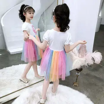 VIDMID Dekleta Mavrica obleke poletje kratko obleko nova risanka kratek rokav dekle, princesa obleko otrok čipke oblačila P774 0