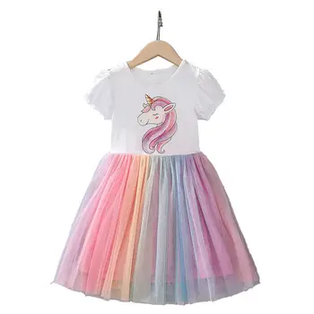VIDMID Dekleta Mavrica obleke poletje kratko obleko nova risanka kratek rokav dekle, princesa obleko otrok čipke oblačila P774 4