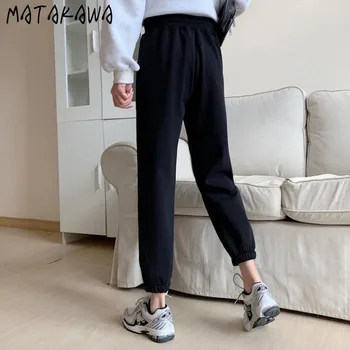 MATAKAWA Ulične Ženske Zimske Plus Žamet Debele Široko noge Hlače Ženske korejski Svoboden, Visoka vitka Priložnostne Sweatpants 0