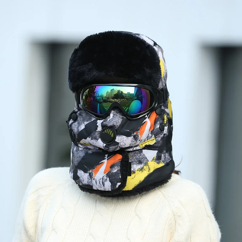 MAERSHEI Maskirno Kapo Moški Kolesarski Bomber Klobuk z Očali Windproof Masko Smučanje Klobuk Snowboard Vožnja Motocikla 4