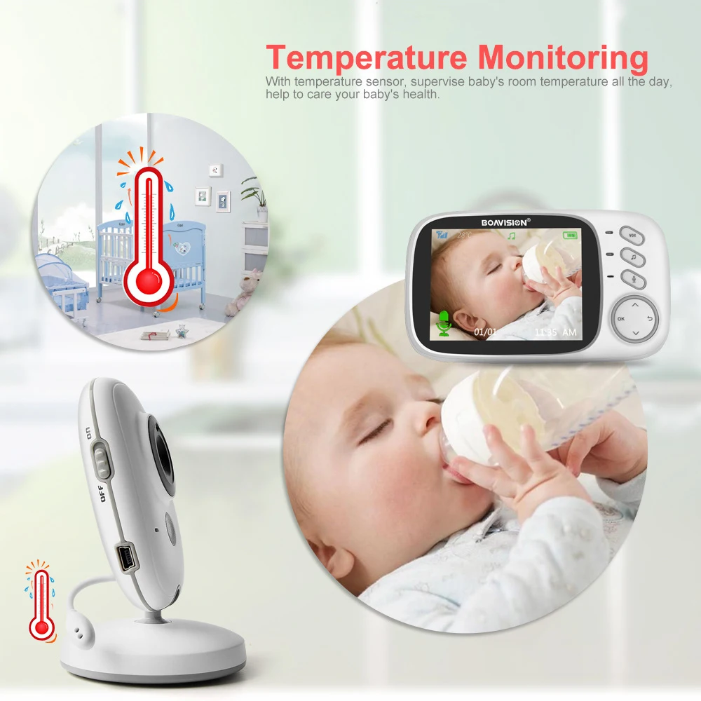 VB603 Brezžični Baby Monitor s 3,2 palčnim LCD Noč Vizija Varnosti Temperatura Fotoaparata, Video, Barvni Nadzor Varnostne Kamere 4