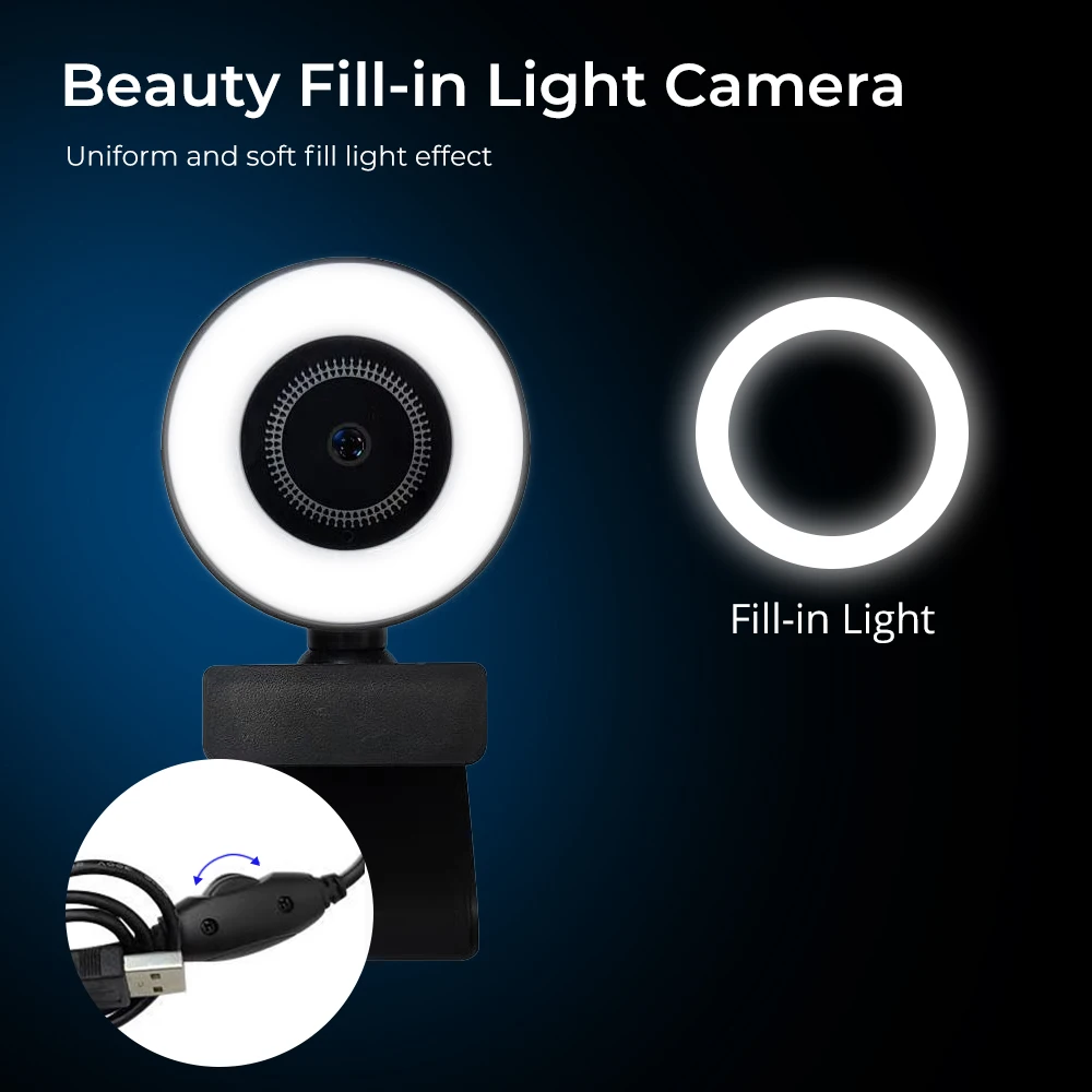 Webcam 1080P mini kamera Fill Light Spletna kamera z Mikrofonom 360 stopinj spletna Kamera za Pc Video v Živo Kliče kamero usb Webcamera 1