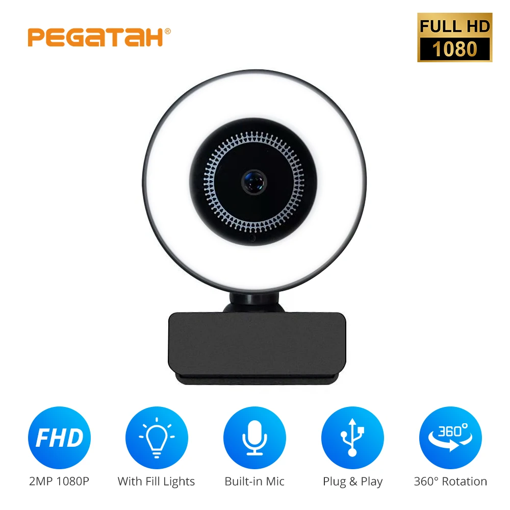 Webcam 1080P mini kamera Fill Light Spletna kamera z Mikrofonom 360 stopinj spletna Kamera za Pc Video v Živo Kliče kamero usb Webcamera 5