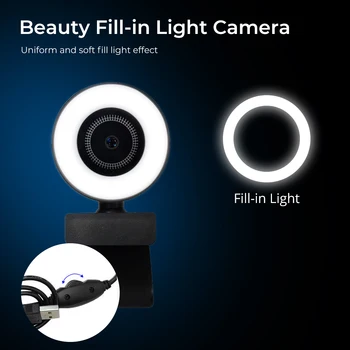 Webcam 1080P mini kamera Fill Light Spletna kamera z Mikrofonom 360 stopinj spletna Kamera za Pc Video v Živo Kliče kamero usb Webcamera 1