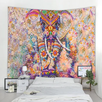 Barvita Pearl Slon, Tapiserija, 3D Mozaik Slog Hipi Boho Stenske Tapiserije Mandala Tkanine Mat Dnevna Soba Dekor 52972