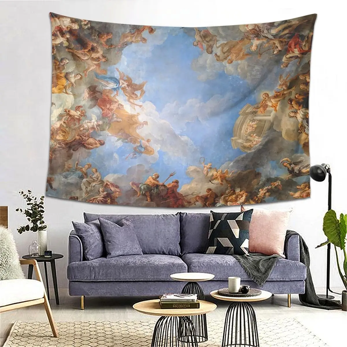 Fresco Angelov V Palači V Versaillesu, Tapiserija, Odejo Stenski Dekor Renaissance Oblaki, Nebo Tapiserije Poliester Plaža Mat 4