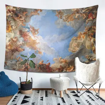 Fresco Angelov V Palači V Versaillesu, Tapiserija, Odejo Stenski Dekor Renaissance Oblaki, Nebo Tapiserije Poliester Plaža Mat 5307