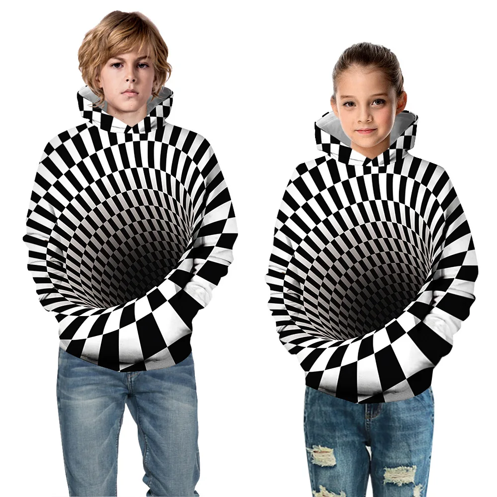 Otrok 3D vision vortex hoodie fantje in dekleta moda pomlad dolg rokav priložnostne, športni pulover s kapuco teen trend ulice 4