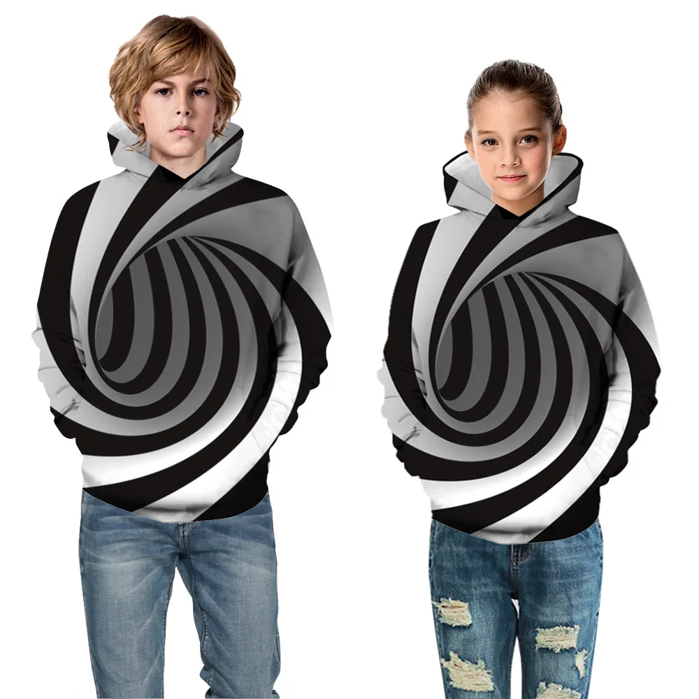 Otrok 3D vision vortex hoodie fantje in dekleta moda pomlad dolg rokav priložnostne, športni pulover s kapuco teen trend ulice 5