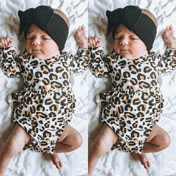 2019 Novorojenega Dojenčka, Malčka Dojencek Dekliška Oblačila Z Dolgimi Rokavi Leopard Tiskanja Romper Jumpsuit Playsuit Sunsuit Obleke 55289