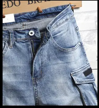 Moški Denim Jeans Hlače Naravnost Traper Hlače Multi-pocket Kavbojke Dobre Kakovosti Moških Svoboden Priložnostne Kratke Jeans Koleno Dolžina Kavbojke 2
