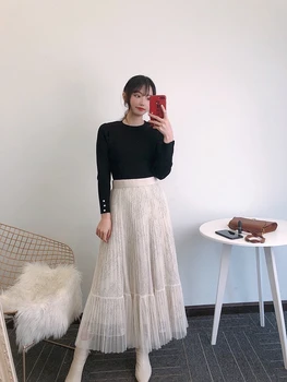 2021 pomlad novo žensk Japonski pleteni pulover vrh + čipke krilo tri-kos obleko 5709