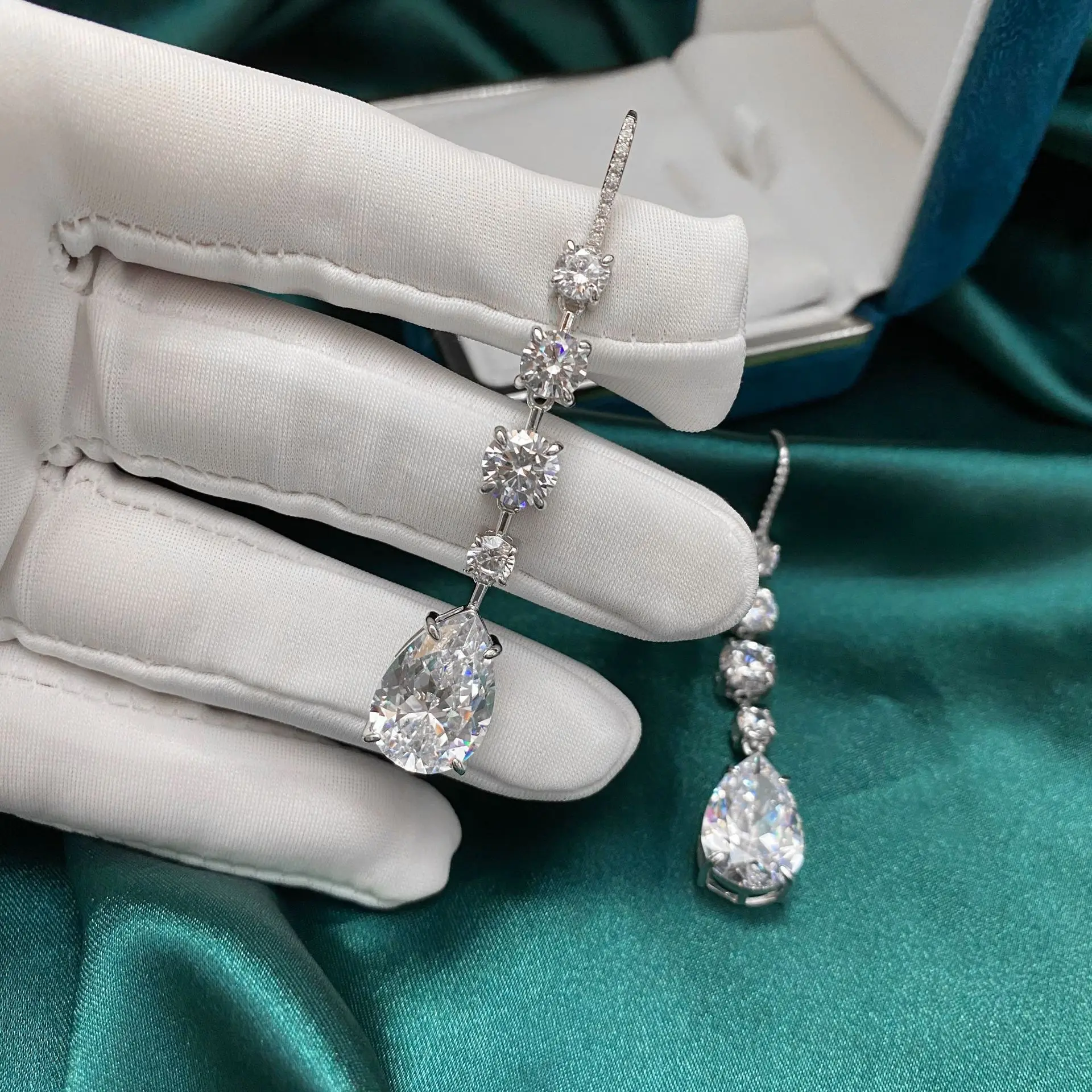 PANSYSEN Iskrenje Ustvarili Moissanite Diamond Gemstone Dolgo Spusti Uhani za Ženske Poročne Poroko Fine Nakit Dodatki Darilo 4