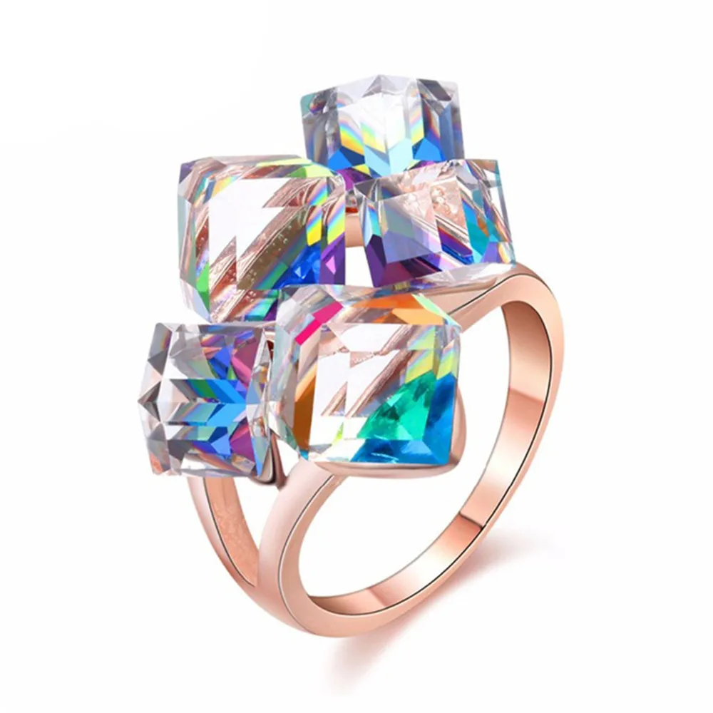 CRLEY Elegantno Crystal Ring za Ženske Stereoskopski Kocka Ženski Nastavljiv Odprite Moda Dekleta svate Nakit Padec Ladijskega prometa 1