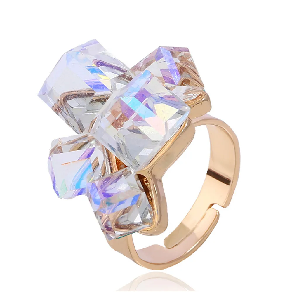 CRLEY Elegantno Crystal Ring za Ženske Stereoskopski Kocka Ženski Nastavljiv Odprite Moda Dekleta svate Nakit Padec Ladijskega prometa 5