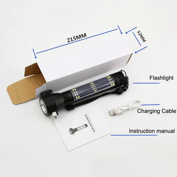 Avto Svetilka Solarna Svetilka USB Polnilne Taktično Multi-funkcijo Baklo svetlo Kompas Moči Banke Preživetje Kladivo Orodje 2