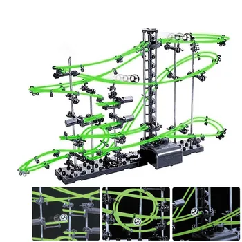 DIY Rollercoaster Izobraževalne Igrače Spacerail Ravni 2 Žareti V Temno Marmorja Roller Coaster z Jeklene Kroglice 10000mm 231-2G 1