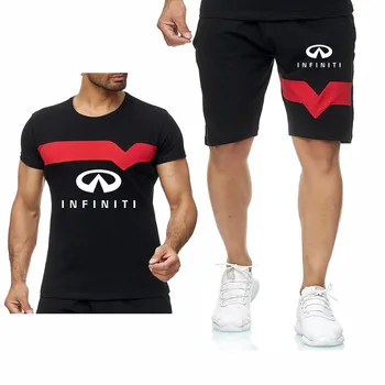 Novo leto 2020 Poletne Moške Majice s kratkimi rokavi INFINITI Avto Logotip Tiskanja Svetlobe Priložnostne Bombaž Posadke vratu Moški T-shirt majica+hlače obleko 2Pcs 1