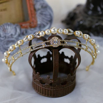 Korejski Royal Princess Zlato Neveste Tiaras Kron Kristalno Poročne Tiaras Headpieces Poročni Dodatki Za Lase 5