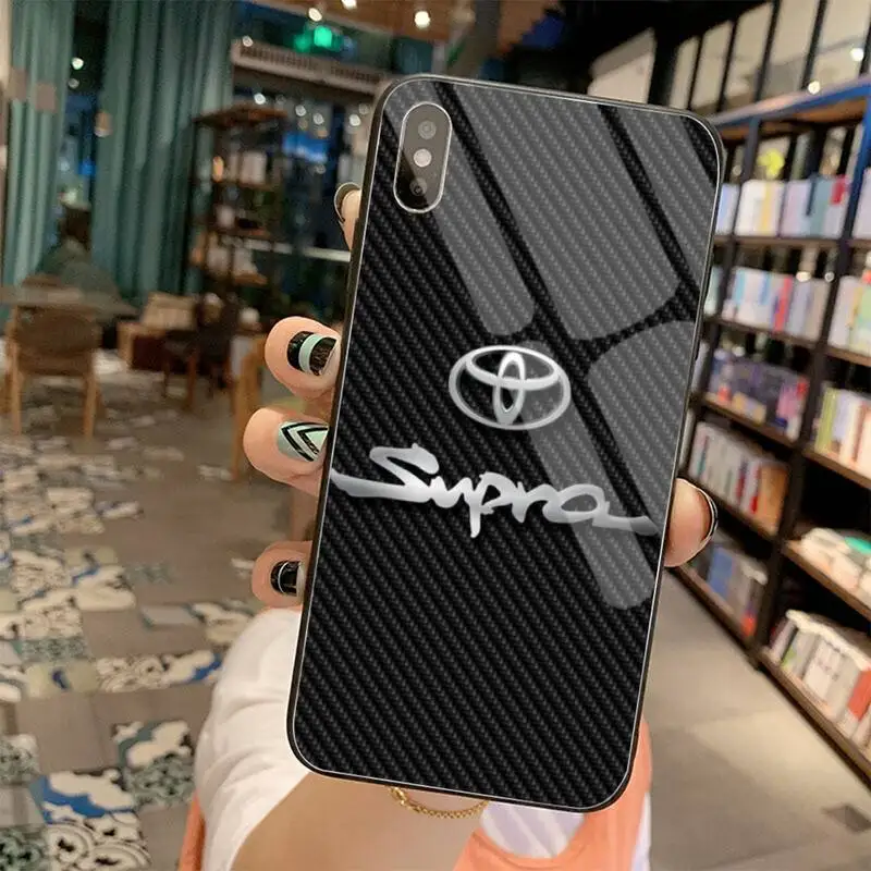 YJZFDYRM Kul Toyota Avto Logotip Mehko črno Telefon Primeru Kaljeno Steklo Za iPhone 11 XR Pro XS MAX 8 X 7 6S 6 Plus SE 2020 primeru 2