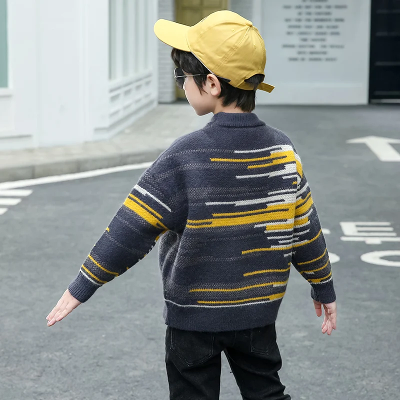 Moda Za Fante Geometrijske Pulover 2020 Jeseni Začetnih Fant Pletenine Outwear Pulover Bombaž Otroci Otrok Pletene Vrhnja Oblačila 4-13 Let 5