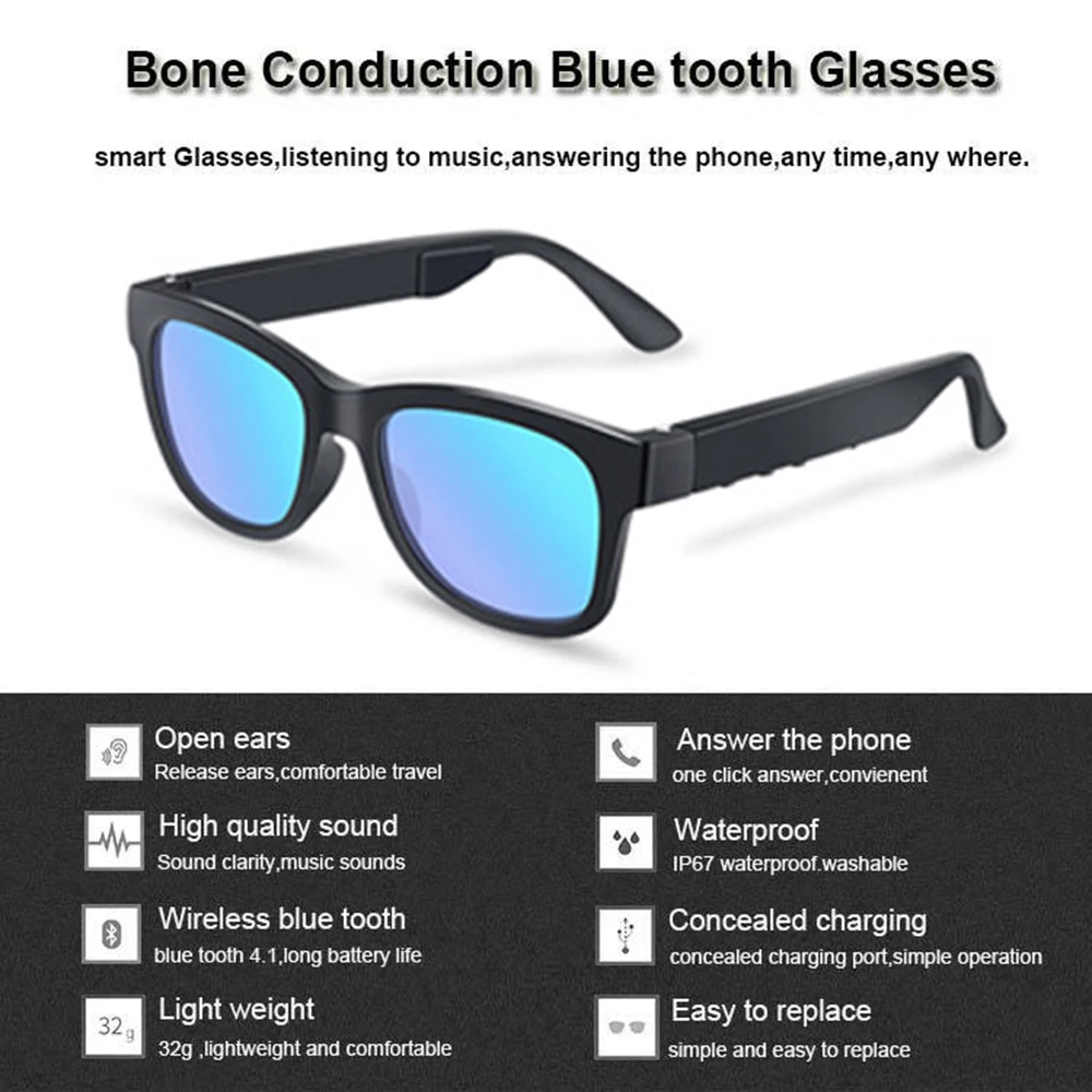 GL01 Bluetooth Smart Glasses Kostne Prevodnosti Stekla IP67 Vodotesne slušalke Bluetooth sončna Očala Modre Svetlobe Dokaz Očala 4