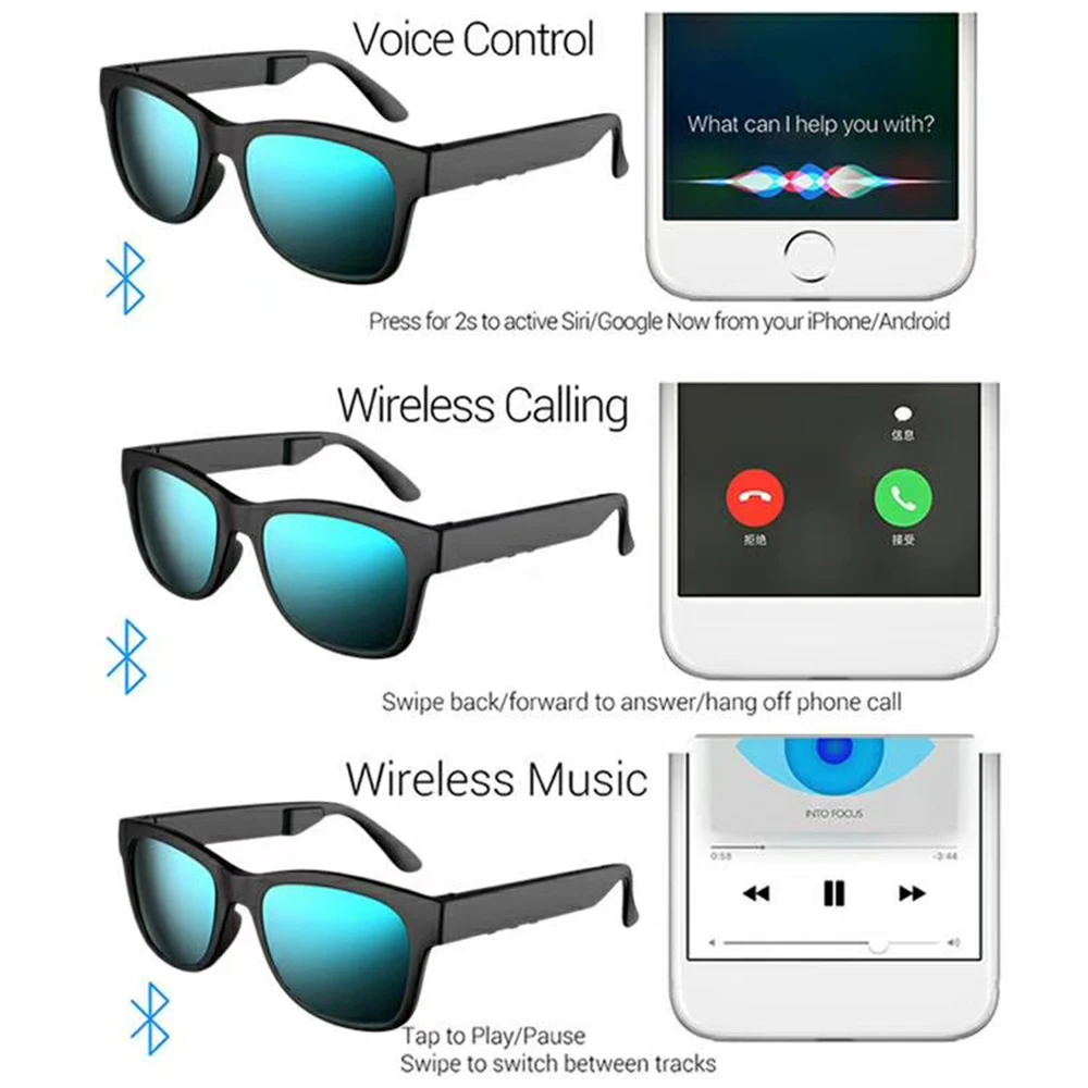 GL01 Bluetooth Smart Glasses Kostne Prevodnosti Stekla IP67 Vodotesne slušalke Bluetooth sončna Očala Modre Svetlobe Dokaz Očala 5
